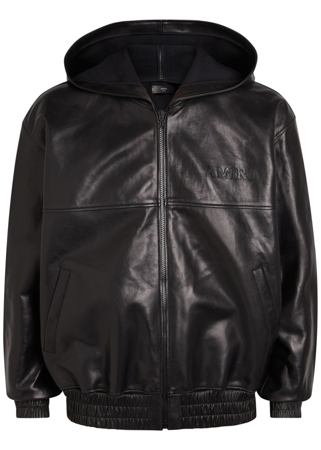 AMIRI Logo-appliquéd hooded leather jacket