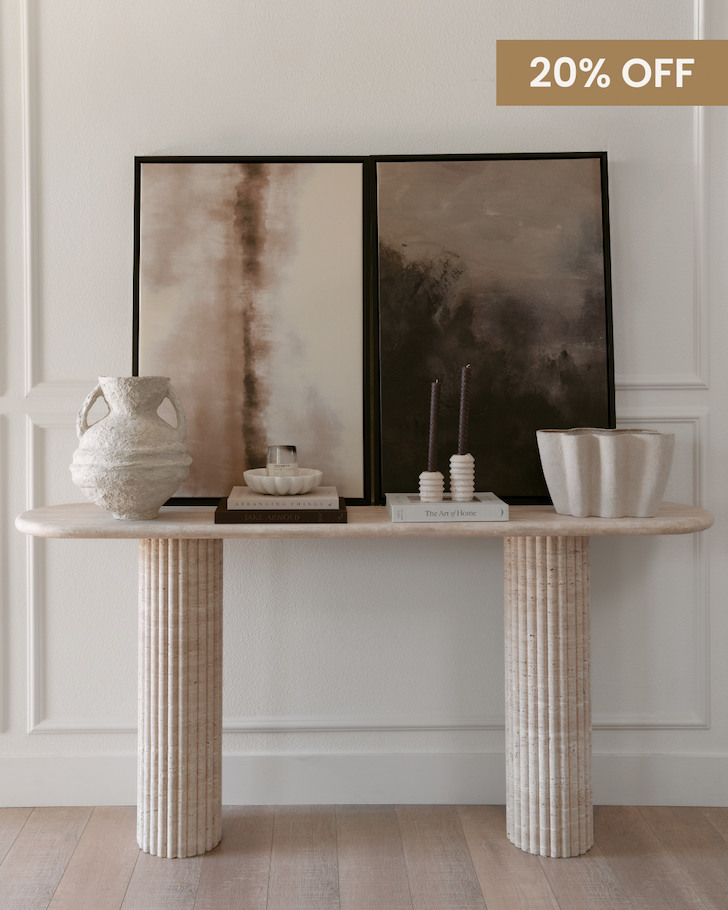 Colonna Fluted Travertine Console Table