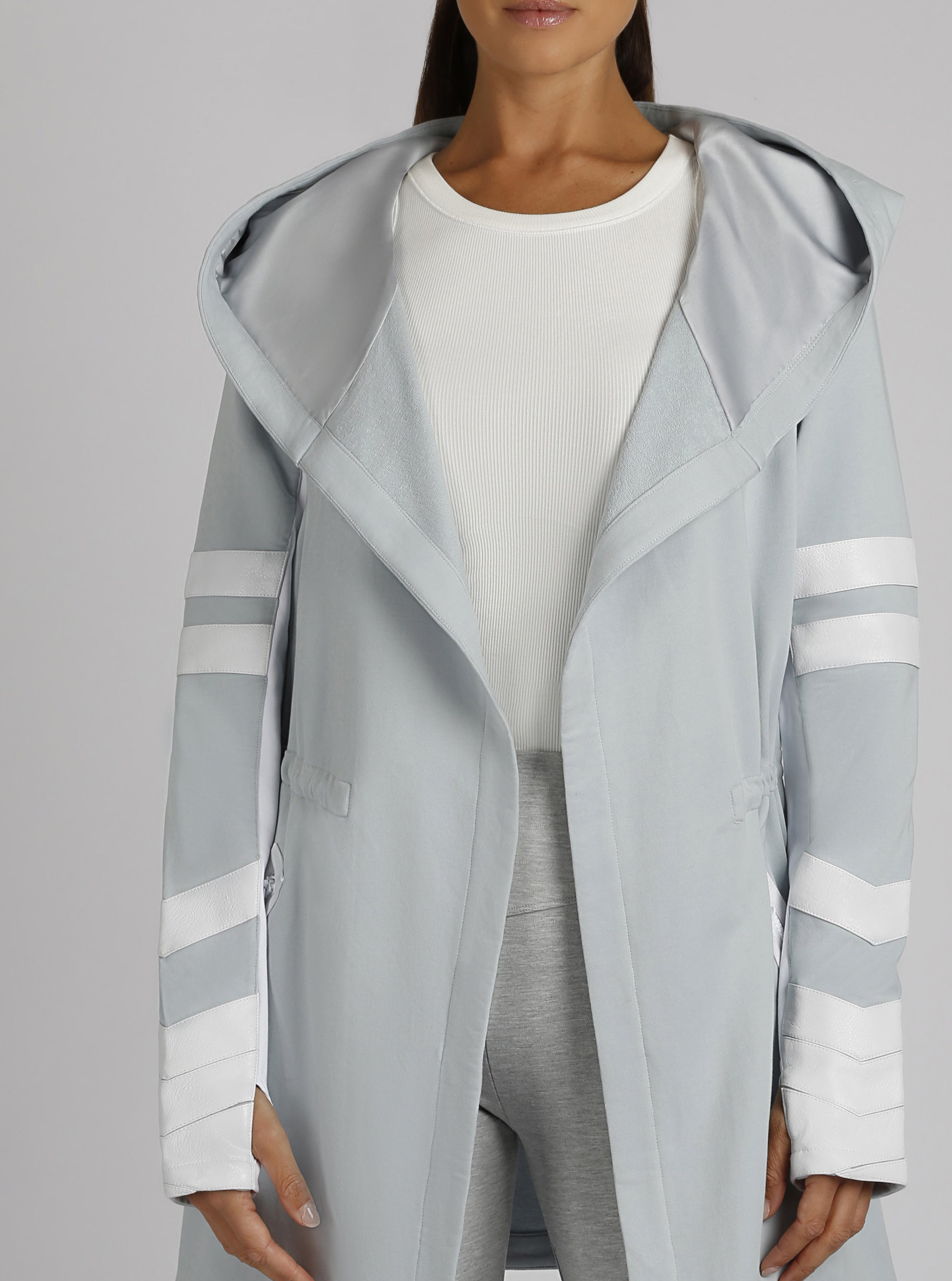 Image of Maitri Stretch Wrap Traveler Jacket with Silk Lined Hood - Pearl/White