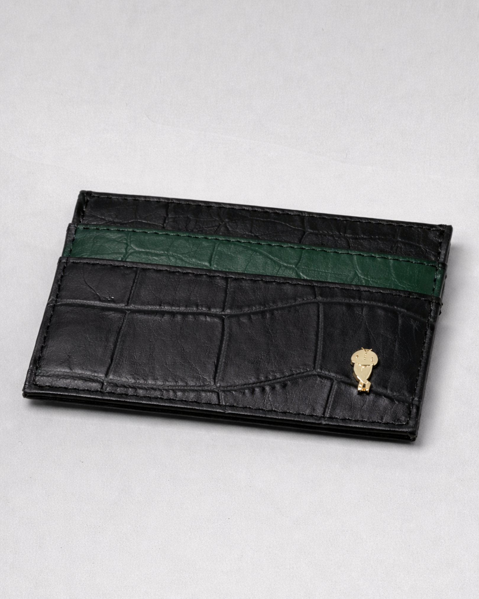 Image of Crocodile Embossed Black Leather Card Holder