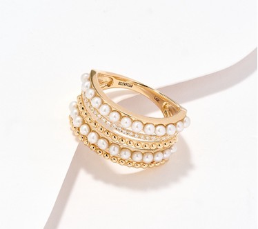 Effy Diamond & Cultured Freshwater Pearl Ring, 14k