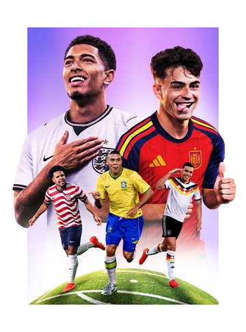 Art for FC 26 The World's Game featuring athletes from several nations including England, Spain, USA, Brazil, and Germany.