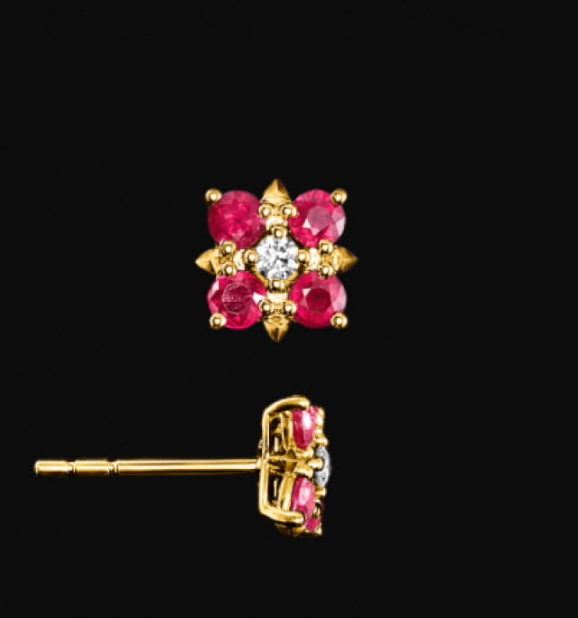 Petite Modern Renaissance® Color Stud Earrings18K Yellow Gold with Rubies and Diamonds, 8.7mm