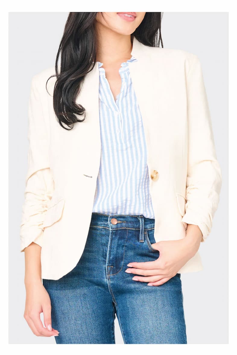 Cinched Sleeve Notch Neck Blazer