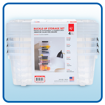 IRIS 12.9 Qt Buckle Up Storage Bin, 4-Pack