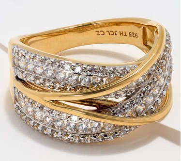 Diamonique Double Highway with Polished Overlap Accent Ring, Sterling