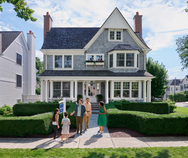 Family touring a home