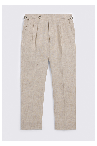 Neutral Delave Linen Pleated Trouser