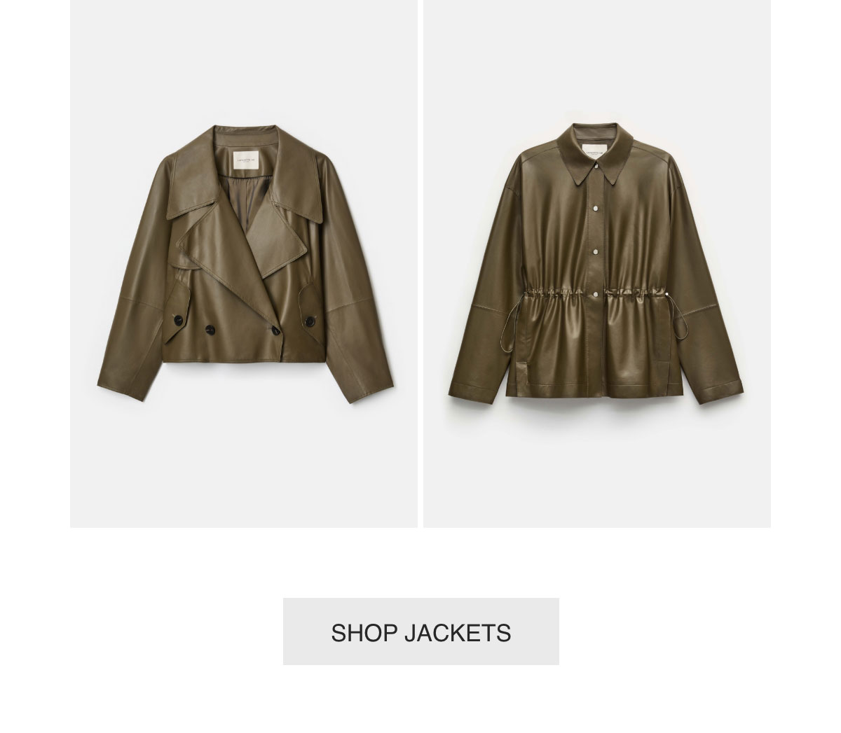 Lightweight Lambskin Leather Cropped Oversized Trench Jacket, Lightweight Lambskin Leather Gathered Waist Oversized Jacket - [SHOP JACKETS]