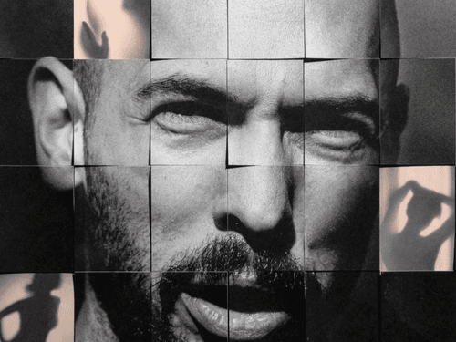 Andrew Tate collage with shadows of women underneath.