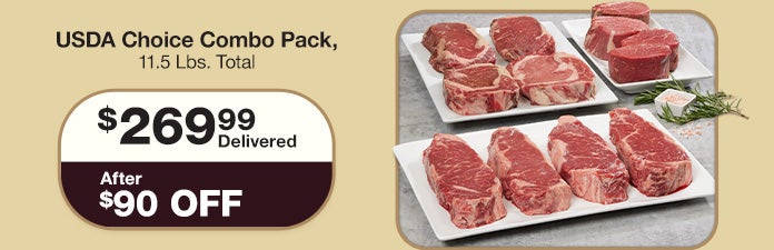 Kansas City Steak Co. USDA Choice Combo Pack, 11.5 Lbs. Total, 12 Large Steaks (4 Strips, 4 Filet Mignon, 4 Ribeyes)