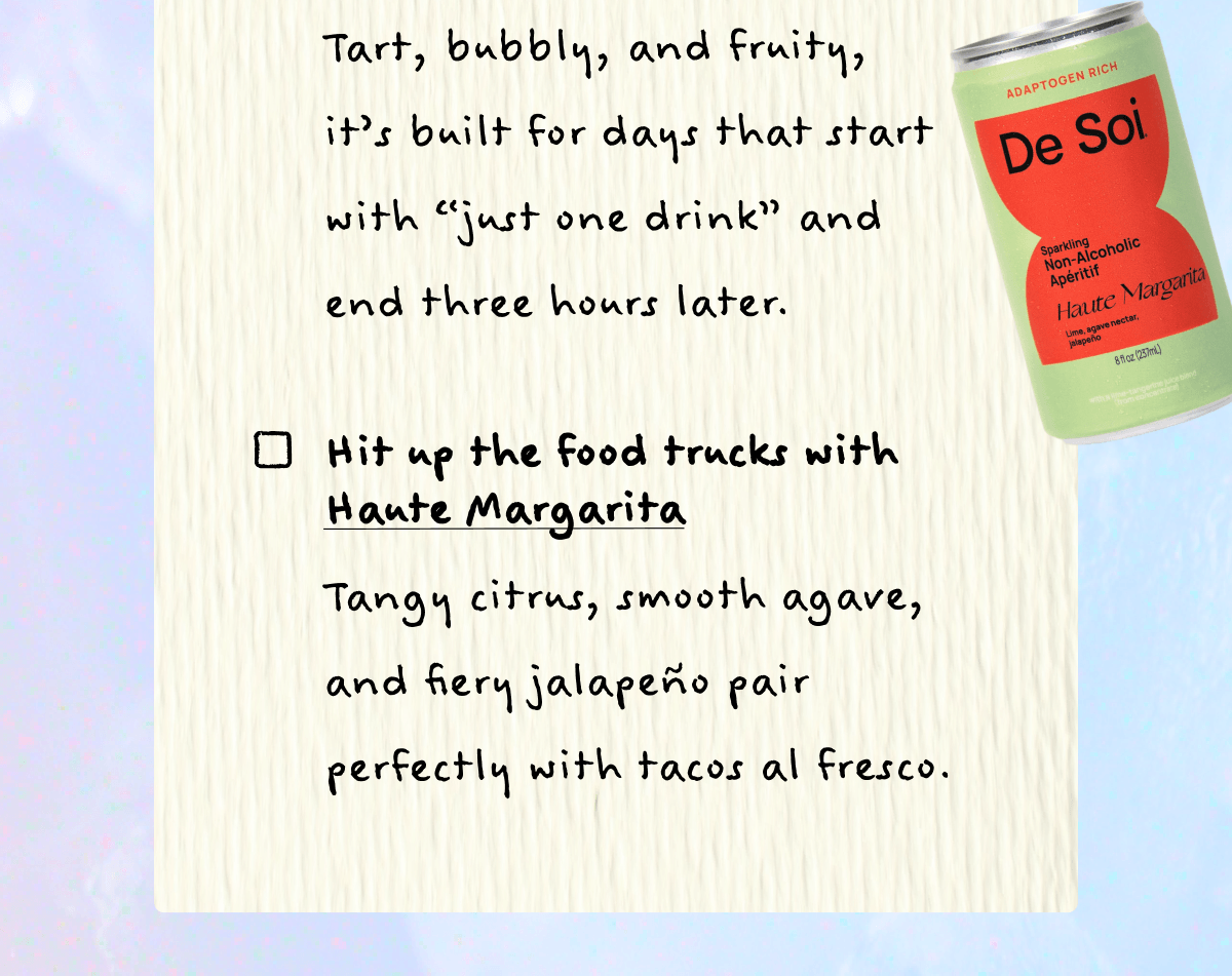 Hit up the food trucks with  Haute Margarita | Tangy citrus, smooth agave,  and fiery jalapeño pair perfectly with tacos al fresco.
