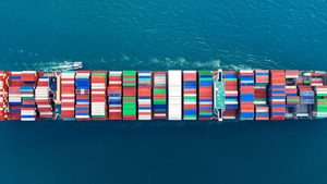 aerial view of cargo ship