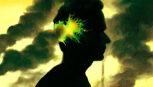 Illustration of a silhouette juxtaposed with fumes.