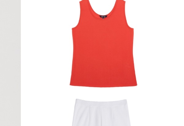 Double Scoop Neck Mylana Knit Tank, Cherry Ember