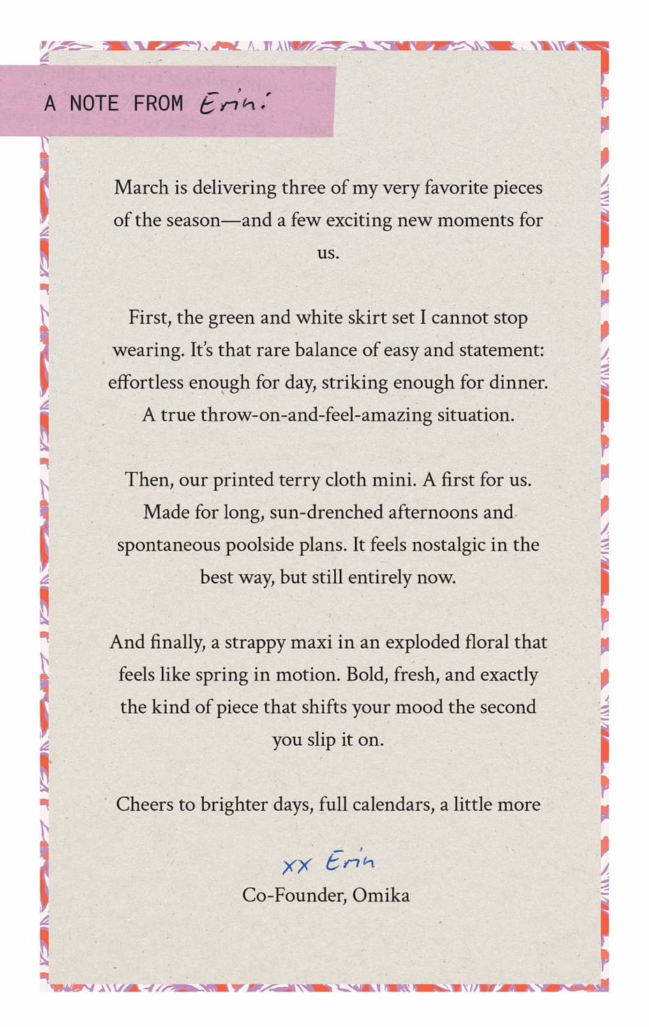 A NOTE FROM ERIN