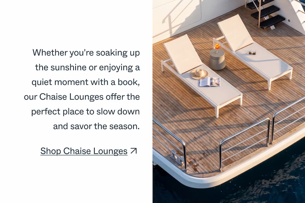 Whether you're soaking up the sunshine or enjoying a quiet moment with a book, our Chaise Lounges offer the perfect place to slow down and savor the season. Shop Chaise Lounges