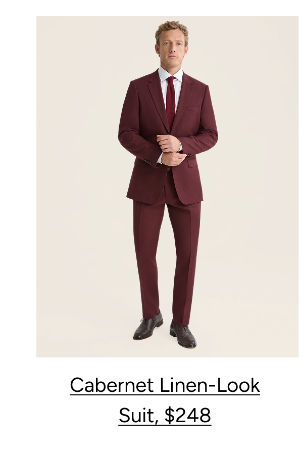 Cabernet Linen-Look Suit, $248