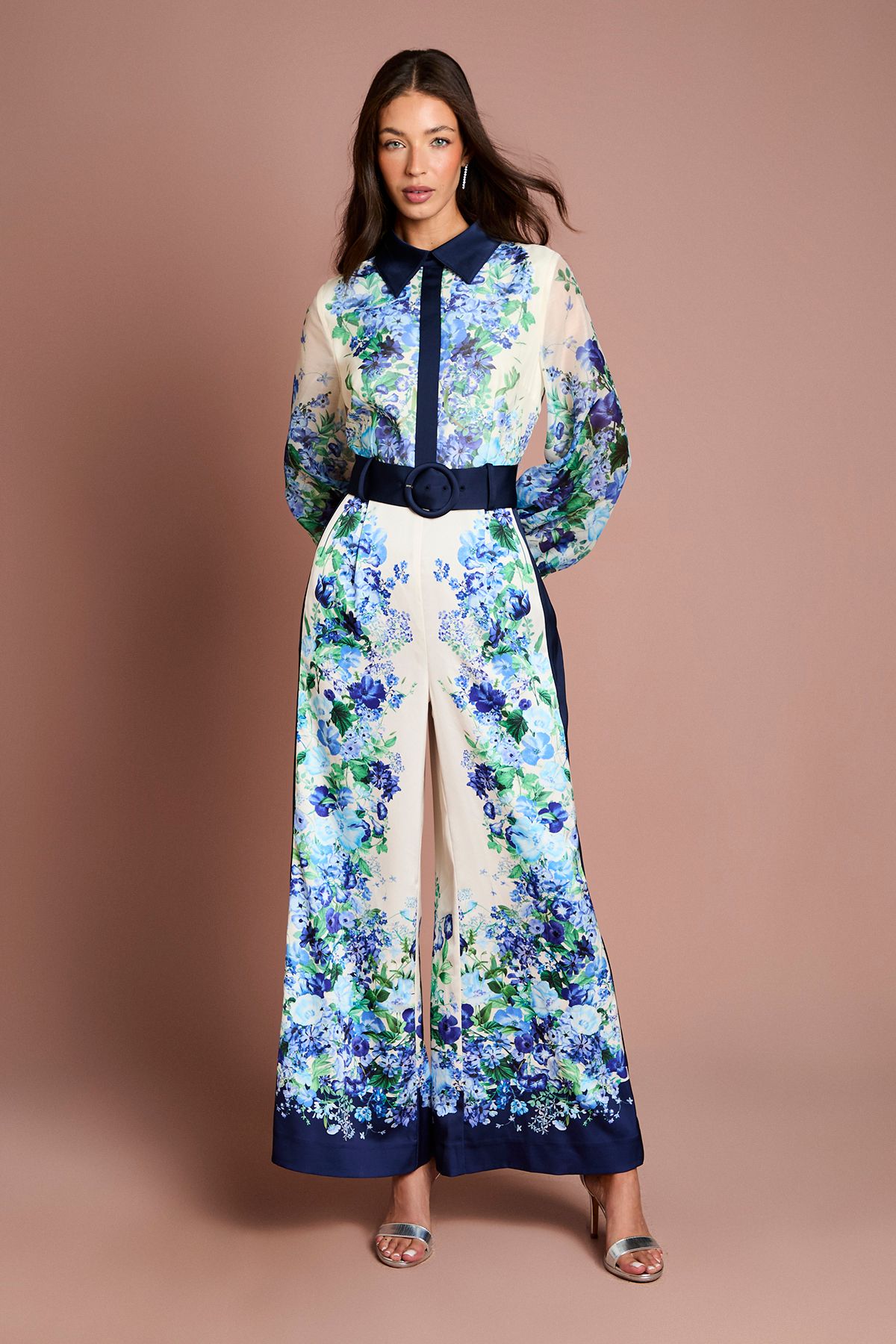 Long Sleeve Placement Print Jumpsuit