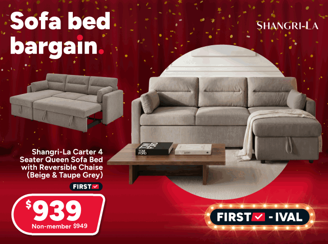 Shangri-La Carter 4 Seater Queen Sofa Bed with Reversible Chaise (Beige & Taupe Grey)