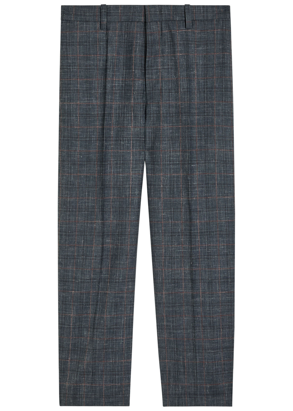 JIL SANDER Checked straight-leg wool and linen-blend trousers