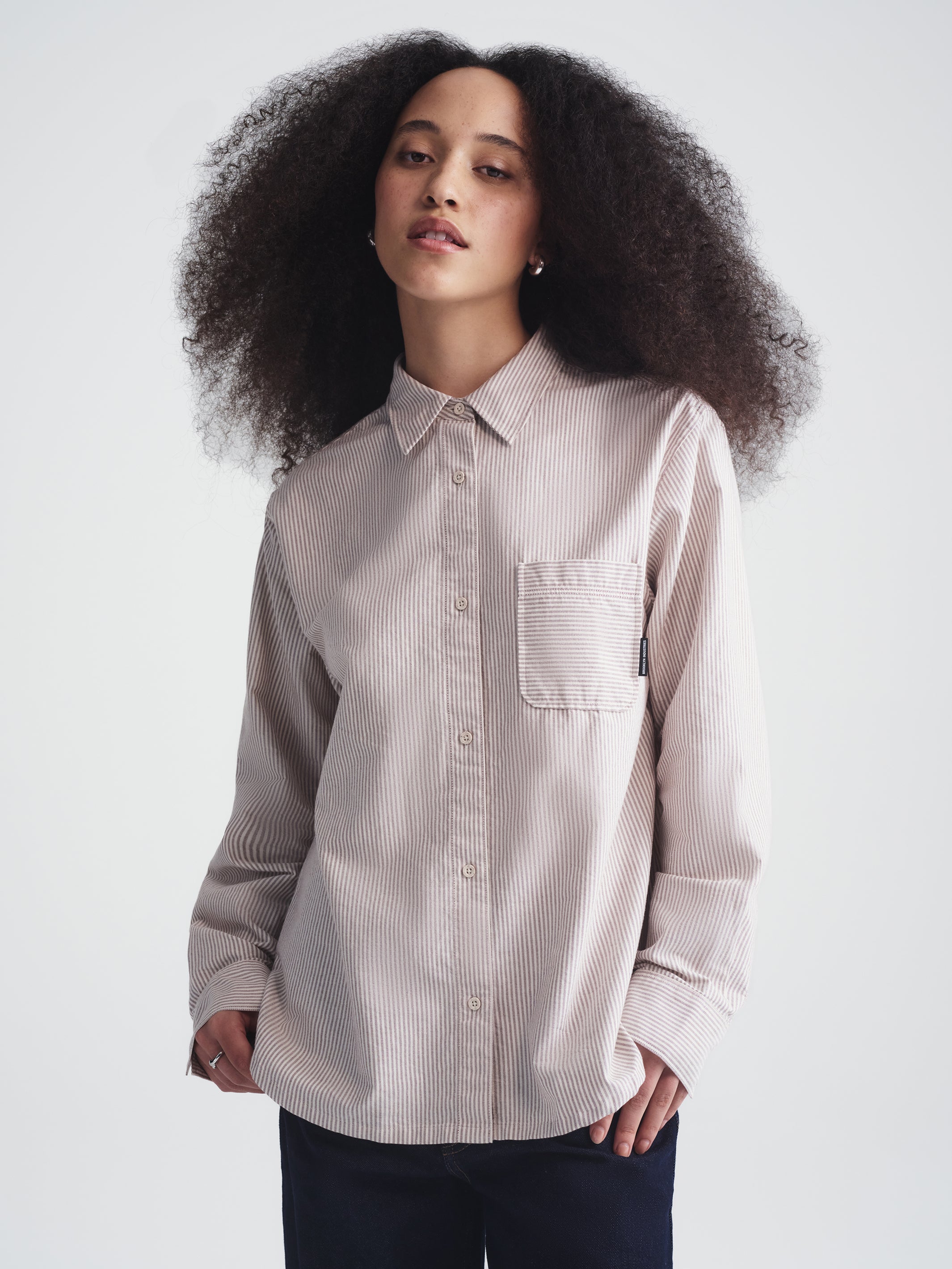 Image of Women's Long Sleeve Shirt in Burgundy Striped