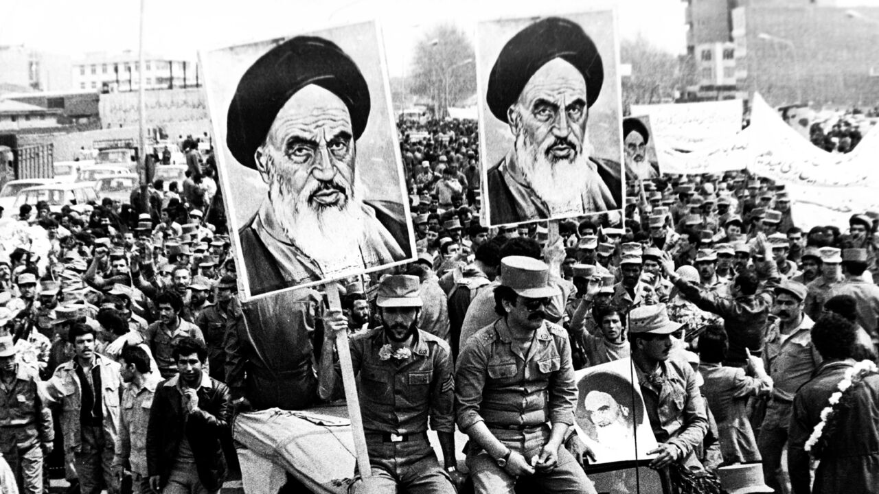 The Iranian Islamic Republic Army demonstrates in solidarity with people in the street during the Iranian revolution.