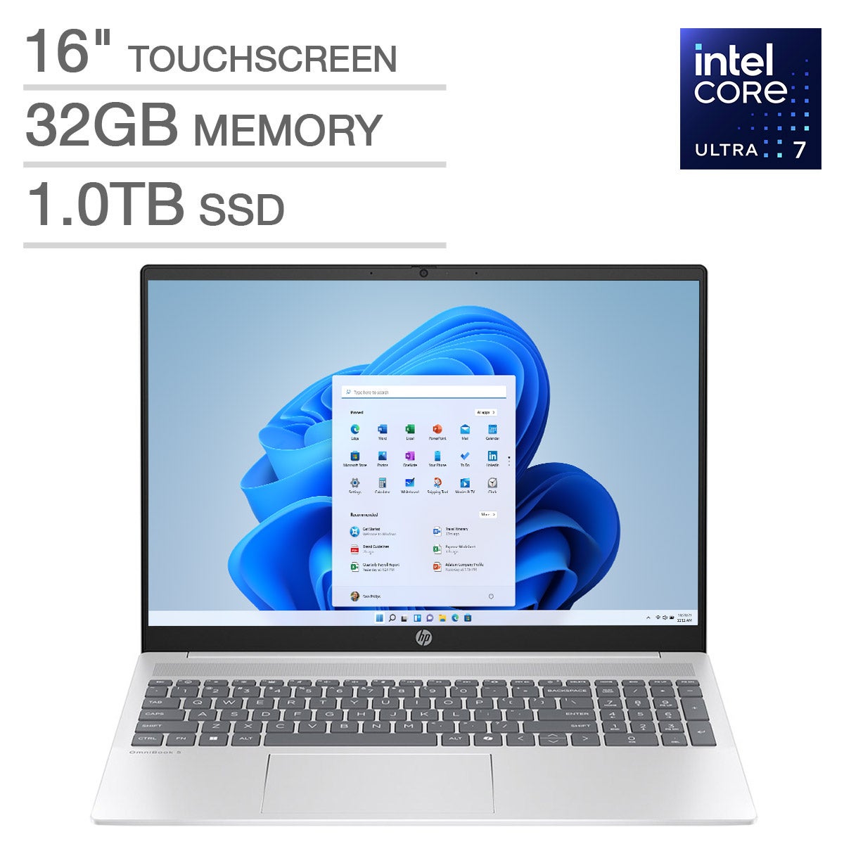 HP OmniBook 5 16-inch 2K Touchscreen Laptop with Intel Core Ultra 7 Processor