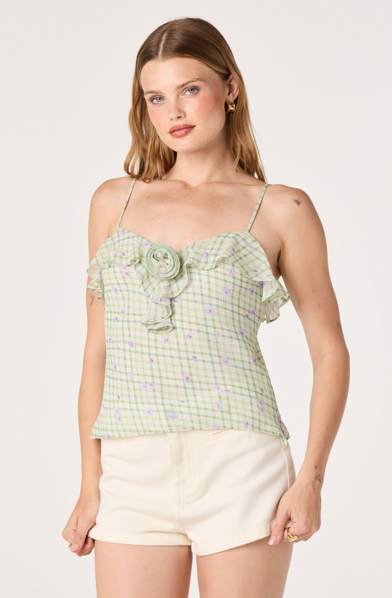 Woman Wearing Rosette Ruffle Sweetheart Tank