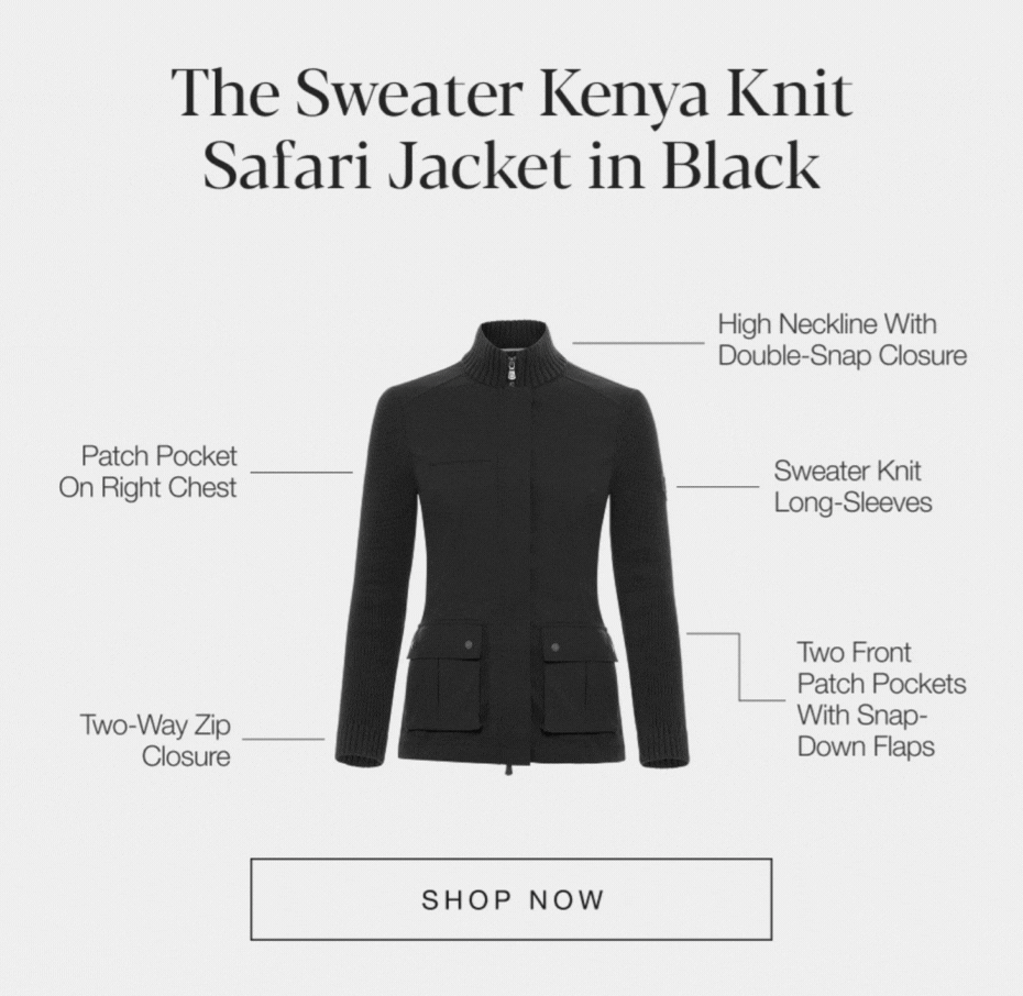 The Sweater Kenya Knit Safari Jacket in Black: High Neckline with Double Snap Closure, Patch Pocket on Right Chest, Sweater Knit Long Sleeves, Two Way Zip Closure, Two Front Patch Pockets with Snap-Down Flaps. SHOP NOW