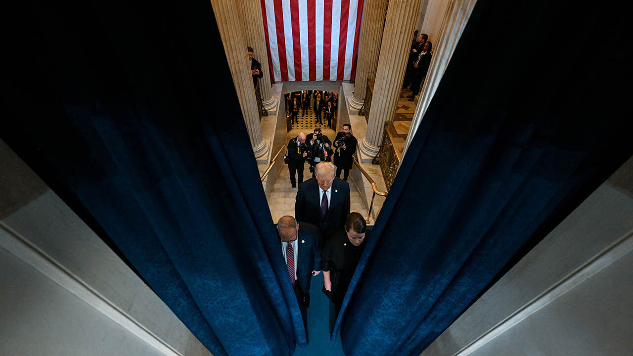 Donald Trump arrives for his inauguration in the U.S. Capitol Rotunda in Washington, DC on January 20th 2025