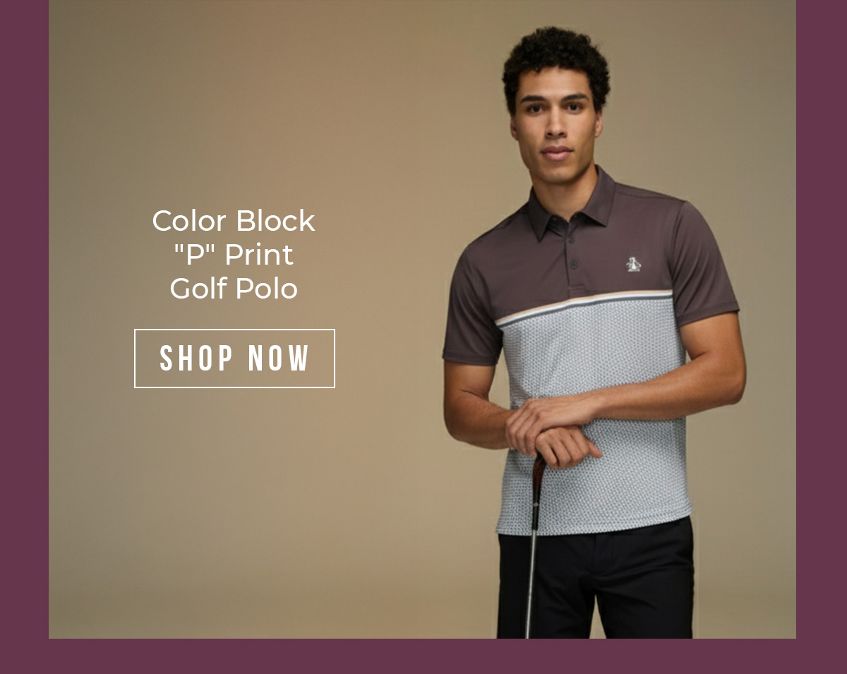 Shop the Color Block "P" Print Golf Polo