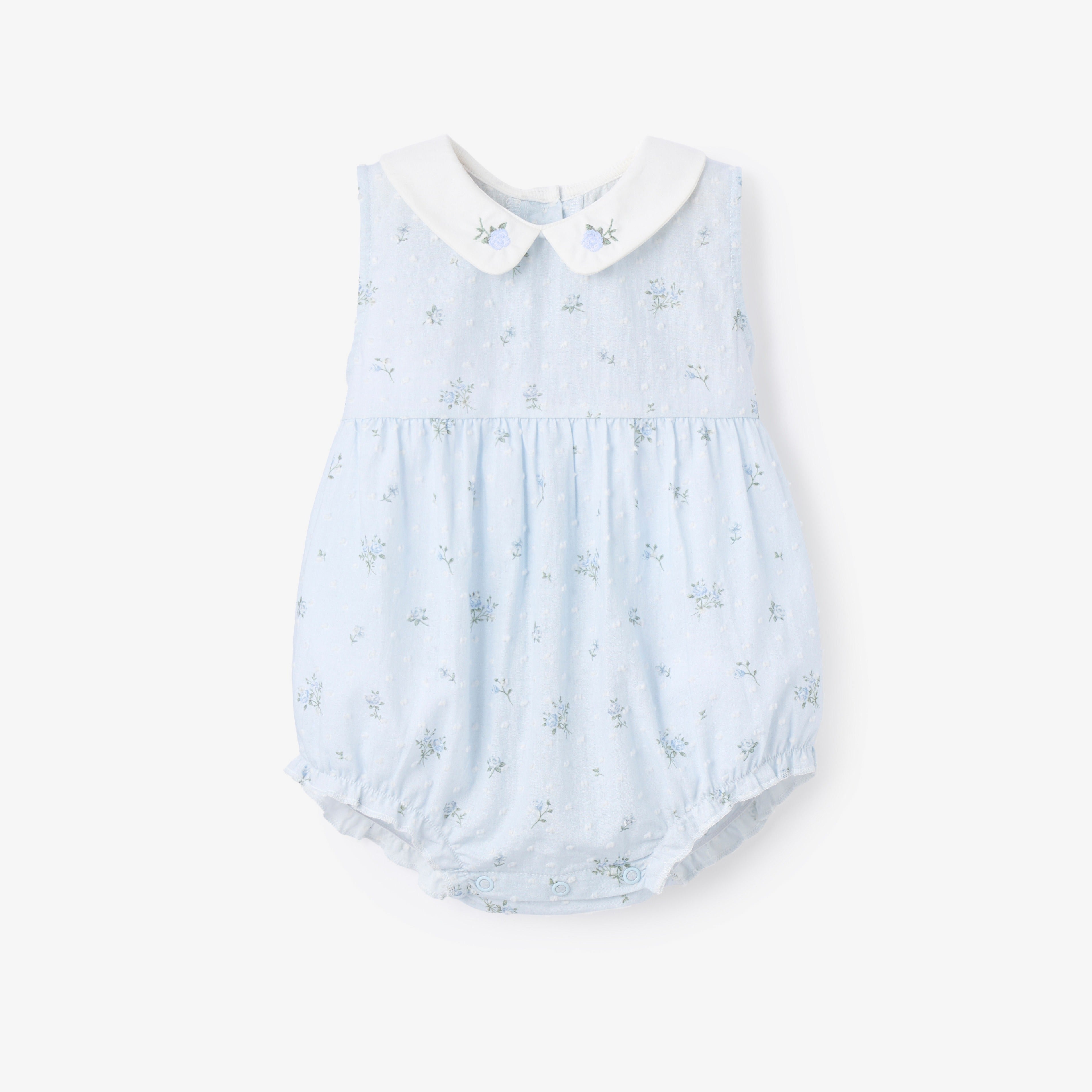 Image of Blue English Rose Embroidered Collar Bubble