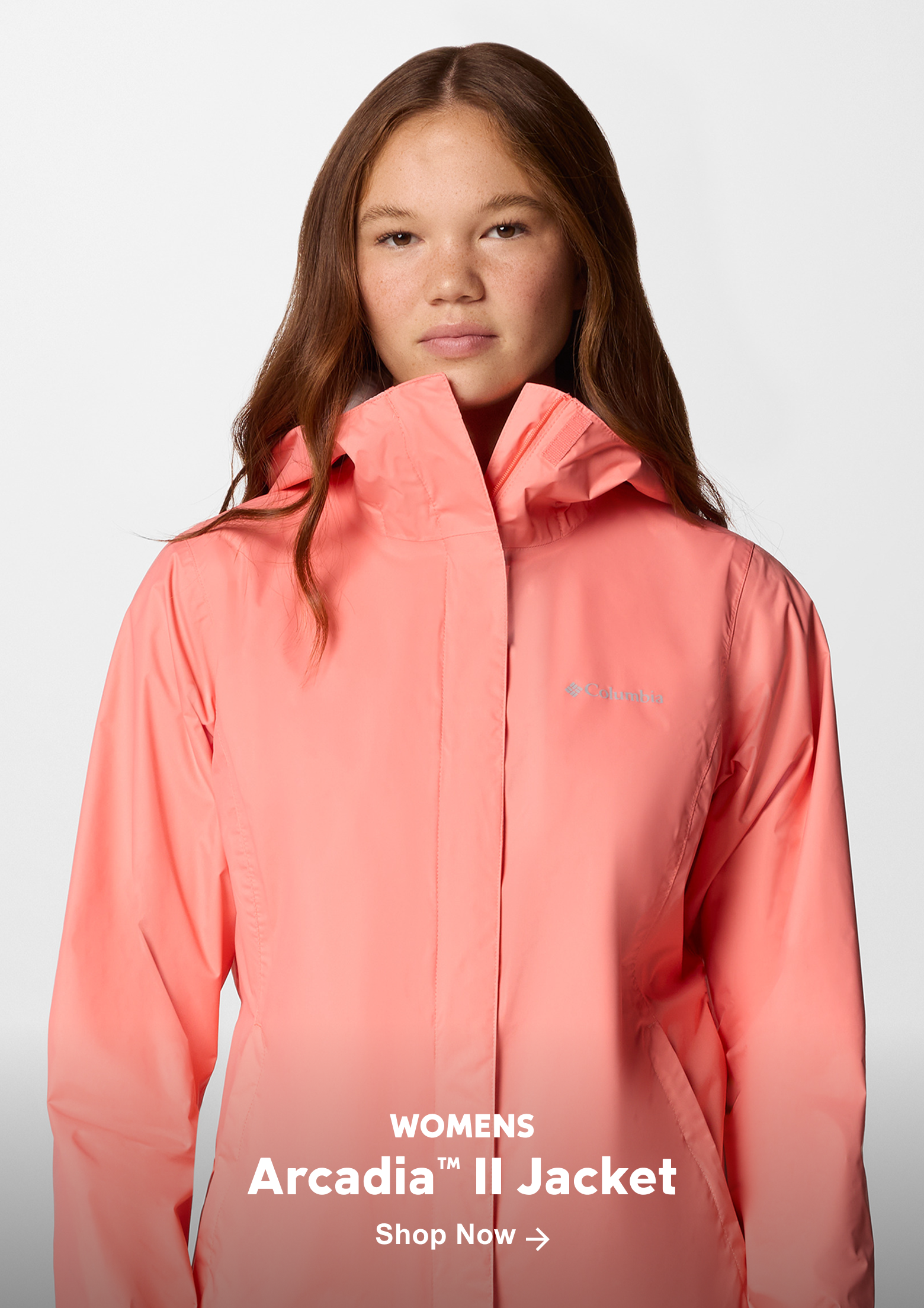 A woman wearing the Arcadia II jacket