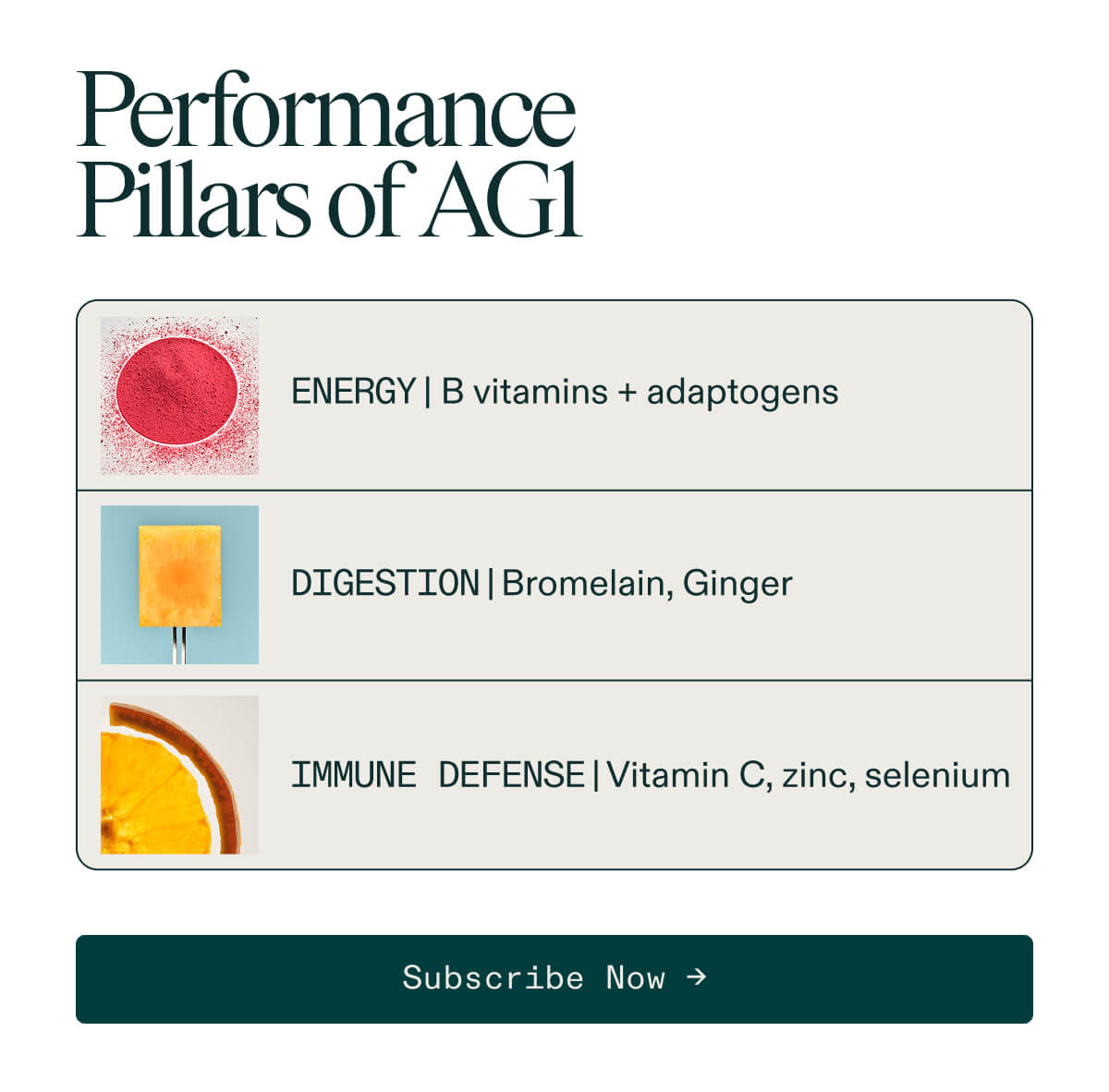 Performance Pillars of AG1