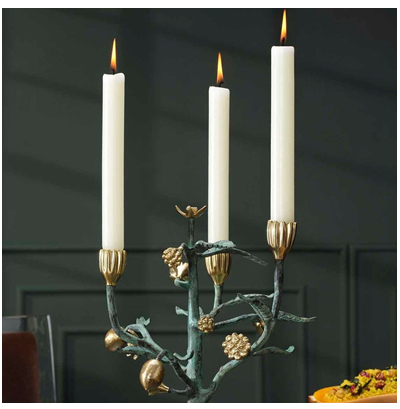 Bernadette French Country Patina Brass Floral Candelabra