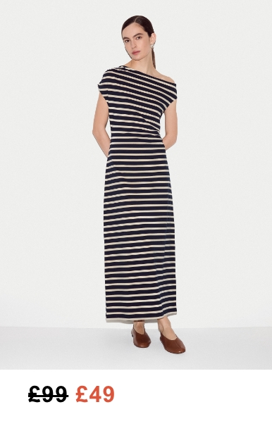 Stripe Asymmetric Neck Dress