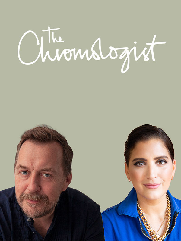 Podcast cover art showing Patrick O'Donnell, Brand Ambassador at Farrow & Ball and Suleika Jaouad in front of a light green background.