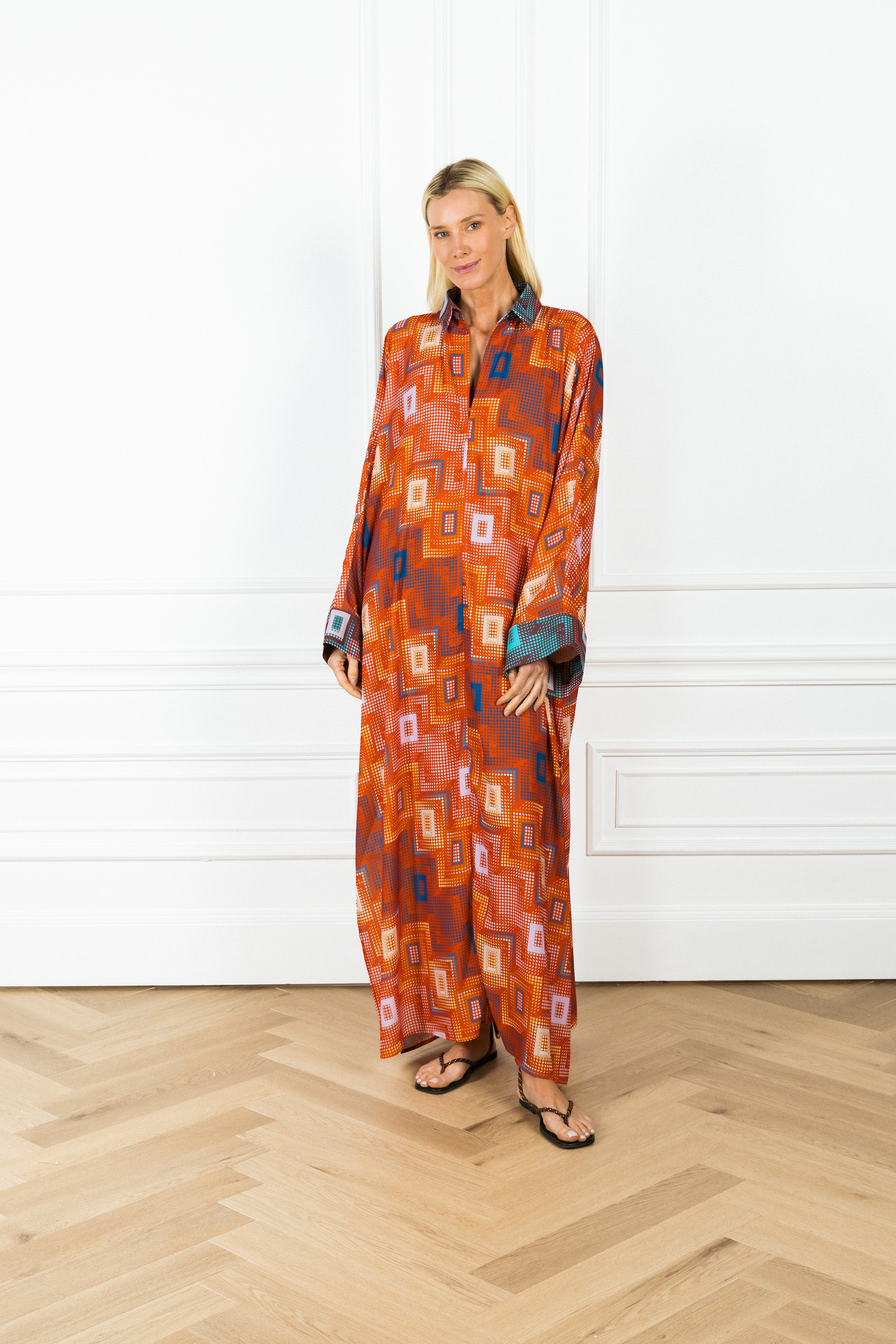 Image of Rust Dotted Tile Maxi Tunic Dress