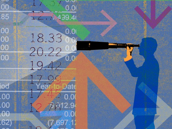 Stock market collage. (Roy Scott/Ikon Images)