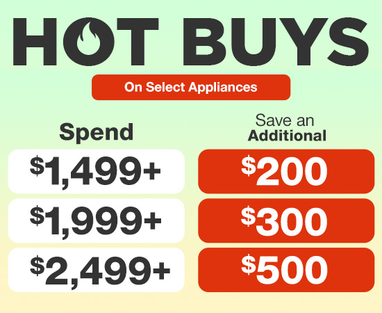Spend $1,499 save $200, spend $1,999 save $300, spend $2,499 save $500 on select appliances