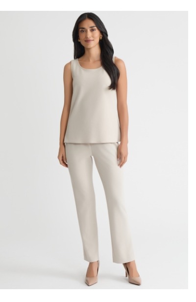 Stretch Deco Crepe Scoop Neck Tank, Limestone