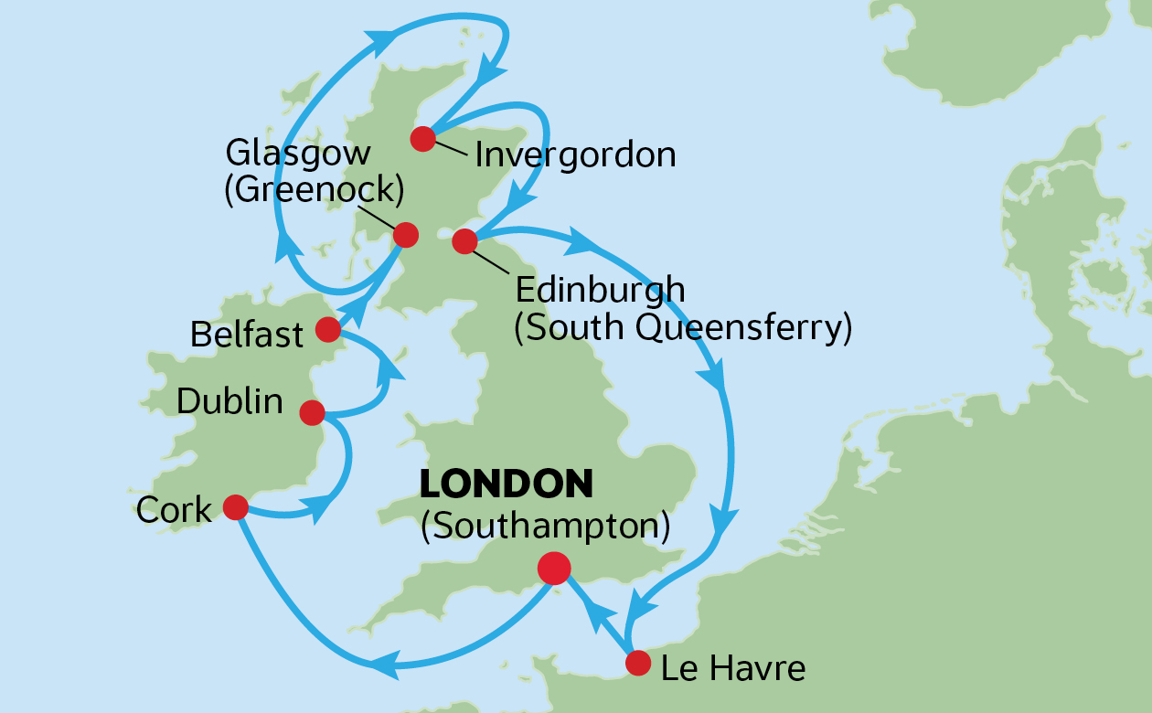STAY & CRUISE<br> THE BRITISH ISLES MAP