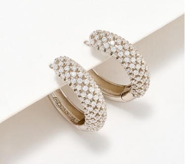 Diamonique 19mm Pave Hoop Earrings, Sterling Silver