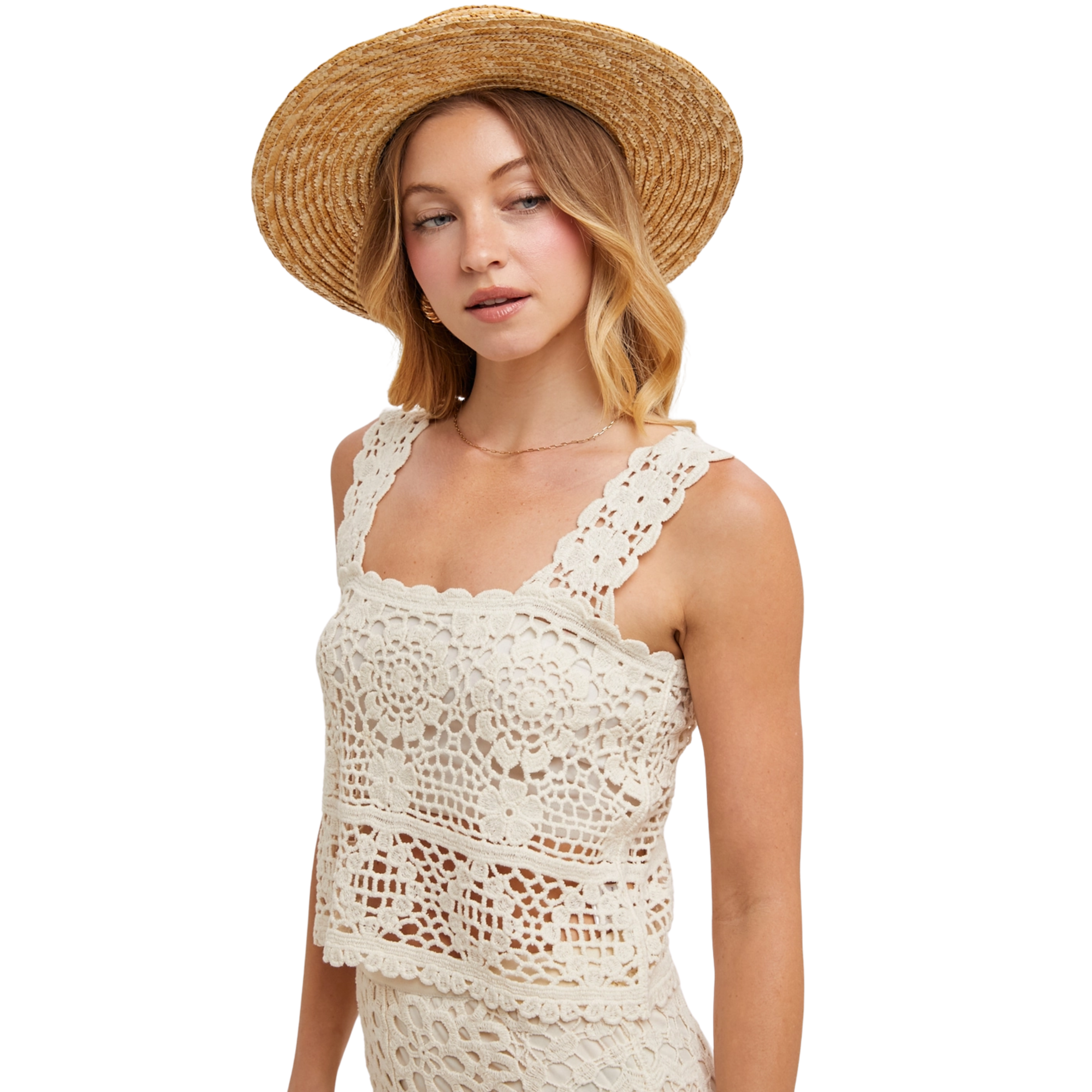 Image of Sheer Crochet Sleeveless Sqaure Neck Top