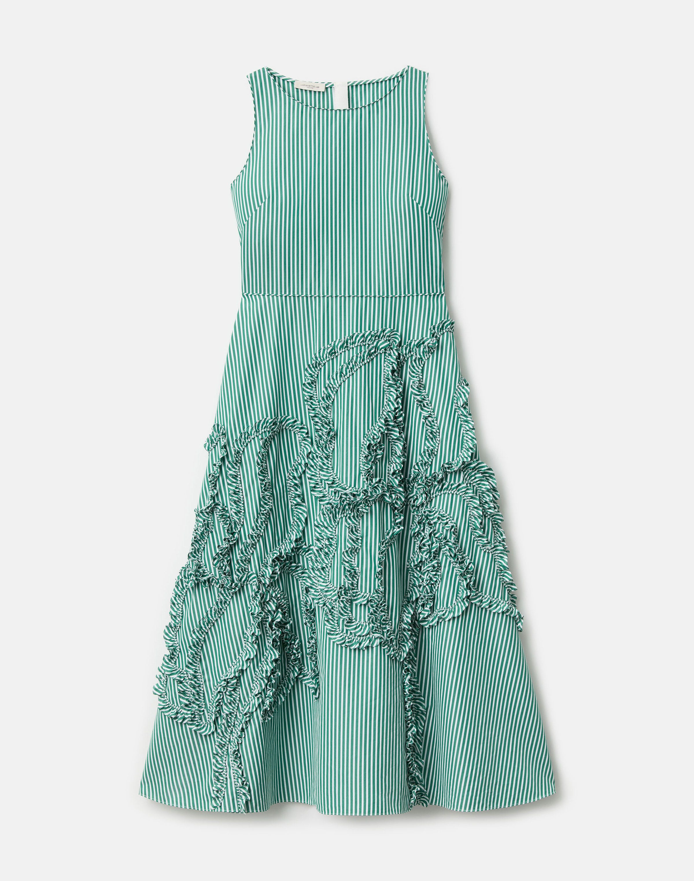 Image of Striped Cotton Floral Appliqué Midi Dress