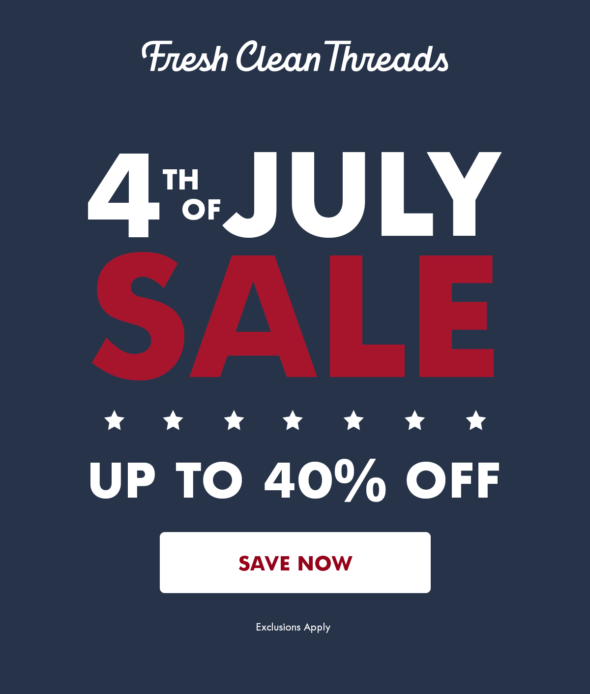 4th of July sale up to 40% off