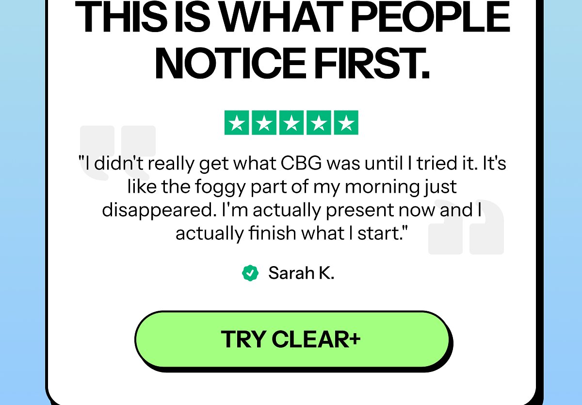 Text review highlighting benefits of CBG with a quote from Sarah K.