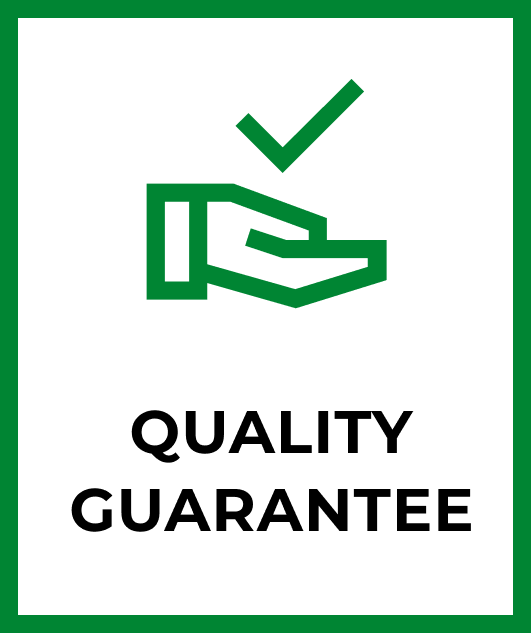 Quality Guarantee with hand holding checkmark icon