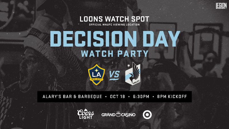 Decision Day Watch Party: MNUFC vs. LA Galaxy | 6:30PM Alary's Bar and BBQ